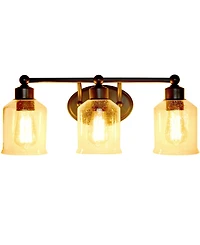 Lalia Home Studio Loft Modern Three Light Metal and Clear Seeded Glass Shade Vanity Uplight Downlight Wall Mounted Fixture