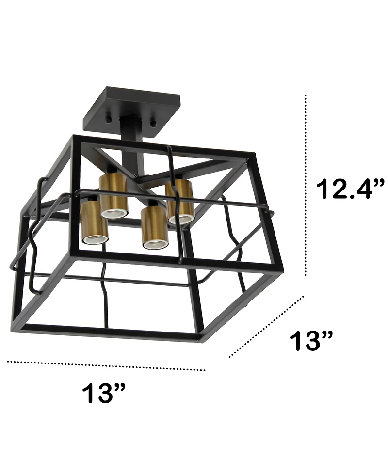 Lalia Home 12.4" Ironhouse Four Light Decorative Squared Metal Semi Flush Mount Celling Light Fixture