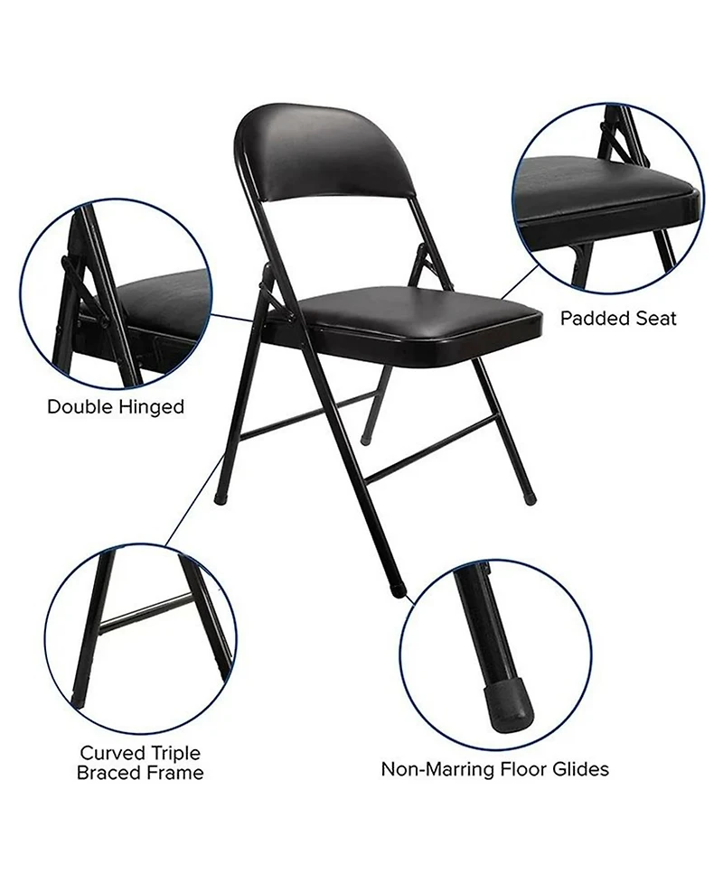 4 Pack Vinyl Folding Chair with Foam Seat, Black