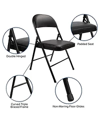 4 Pack Vinyl Folding Chair with Foam Seat, Black
