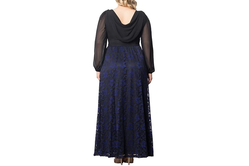 Kiyonna Plus Size Mon Tresor Long Sleeve Lace Evening Gown