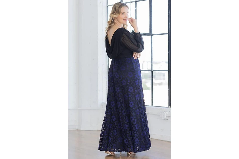 Kiyonna Plus Size Mon Tresor Long Sleeve Lace Evening Gown