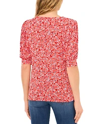 CeCe Women's Printed Shirred Scoop-Neck 3/4-Sleeve Knit Top