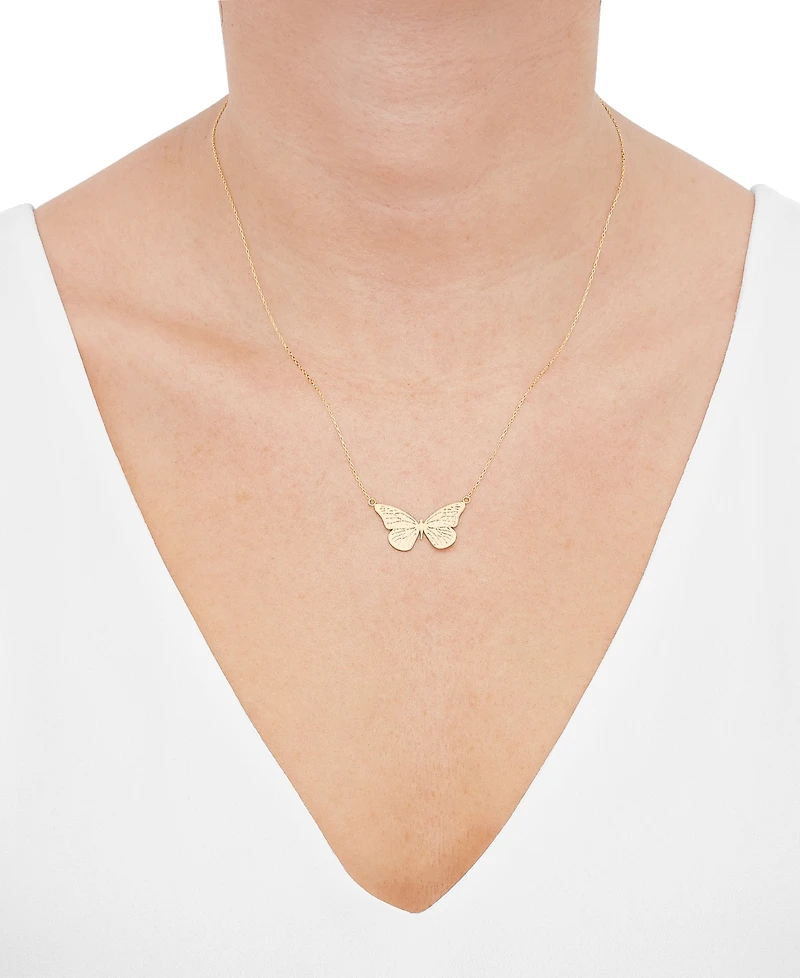 Italian Gold Two-Tone Butterfly 18" Pendant Necklace in 10k Gold
