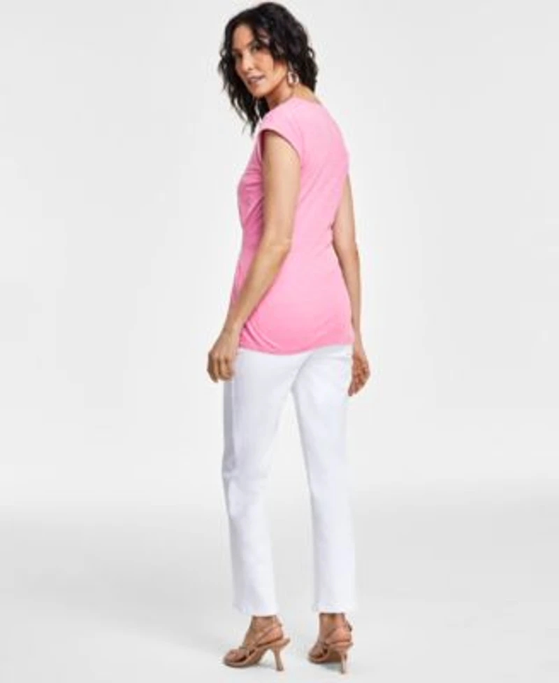 I.N.C. International Concepts Womens Crewneck Belted Top High Rise Tab Waist Kick Flare Jeans Created For Macys