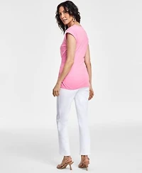 I.N.C. International Concepts Womens Crewneck Belted Top High Rise Tab Waist Kick Flare Jeans Created For Macys