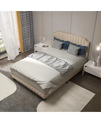Heavy Duty Upholstered Bed Frame with Rivet Headboard