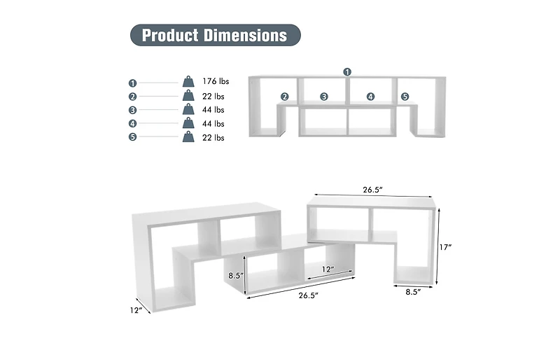 Slickblue 3 Pieces Adjustable Tv Stand for TVs up to 65 Inch with Shelves