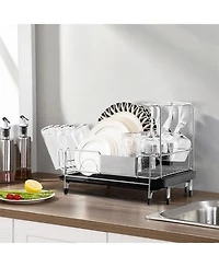 Stainless Steel Expandable Dish Rack with Drain board and Swivel Spout