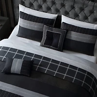 Bebejan Kyle Black Bedding 200 Thread Count 100% Cotton Sateen 5 Piece Reversible Queen Comforter Set