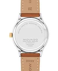 Movado Men's Swiss Calendoplan Cognac Brown Leather Strap Watch 40mm