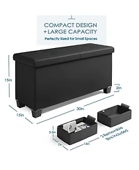 Nestl 30 Inch Ottoman Storage Bench with Bins - Leatherette or Fabric Finish