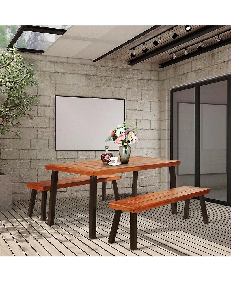 Slickblue Rectangular Acacia Wood Rustic Dining Furniture Table