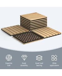 Slickblue 10 Pieces 12 x 12 Inch Acacia Wood Interlocking Tile Flooring