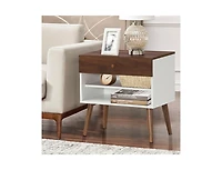 Mid-Century Nightstand with Storage Drawer and Tapered Rubber Wood Legs