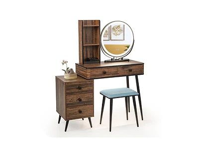 Slickblue Vanity Table Set with 3-Color Lighted Mirror and Cushioned Stool