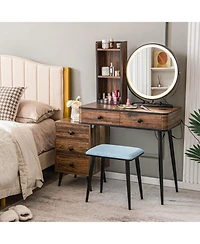 Slickblue Vanity Table Set with 3-Color Lighted Mirror and Cushioned Stool