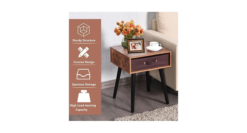 Slickblue Mid-Century End Accent Bedside Table-Brown
