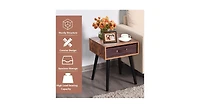Slickblue Mid-Century End Accent Bedside Table-Brown