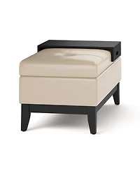 Simpli Home Oregon Storage Ottoman Bench with Tray Satin Cream Pu Leather