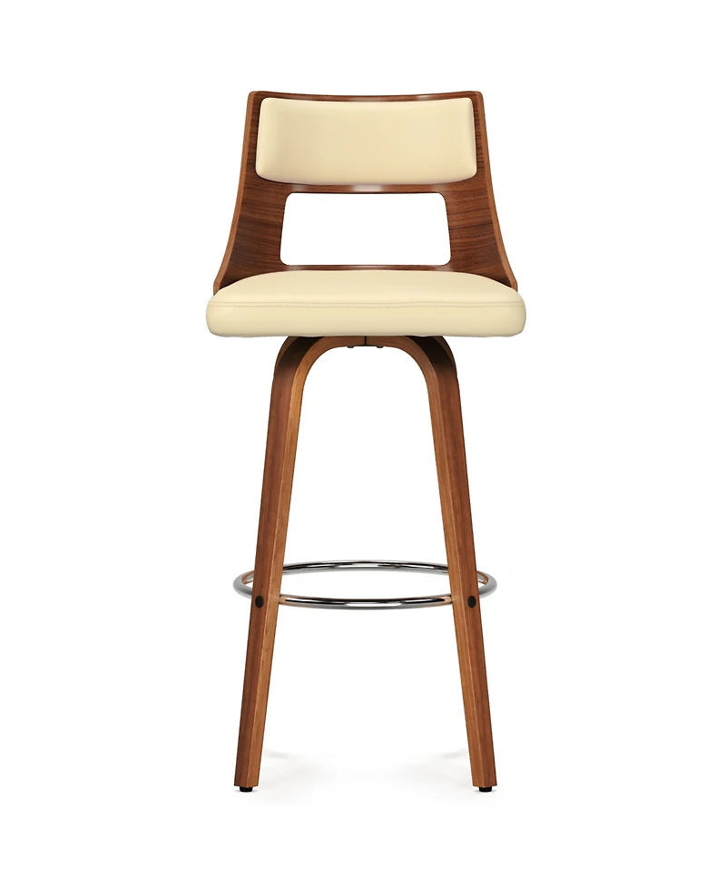 Simpli Home Dallyn Swivel Bar Stool (Set of 2) in Cream Pu Leather