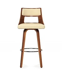 Simpli Home Dallyn Swivel Bar Stool (Set of 2) in Cream Pu Leather