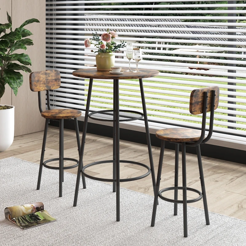 Streamdale Furniture Bar Table, Equipped With 2 Bar Stools, With Backrest And Partition
