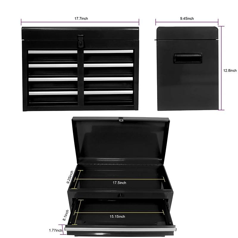 Streamdale Furniture Detachable 5 Drawer Tool Chest With Bottom Cabinet And One Adjustable Shelf-Black