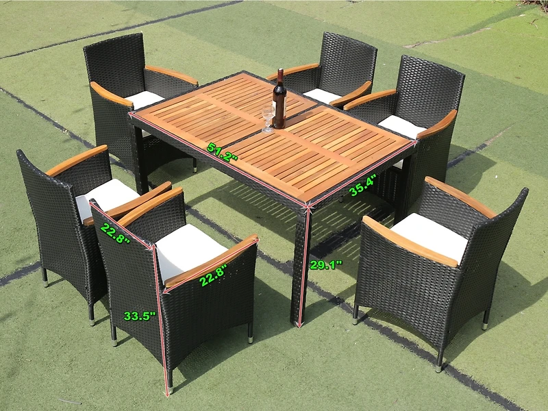 Streamdale 7-Piece Wicker Dining Set with Acacia Top