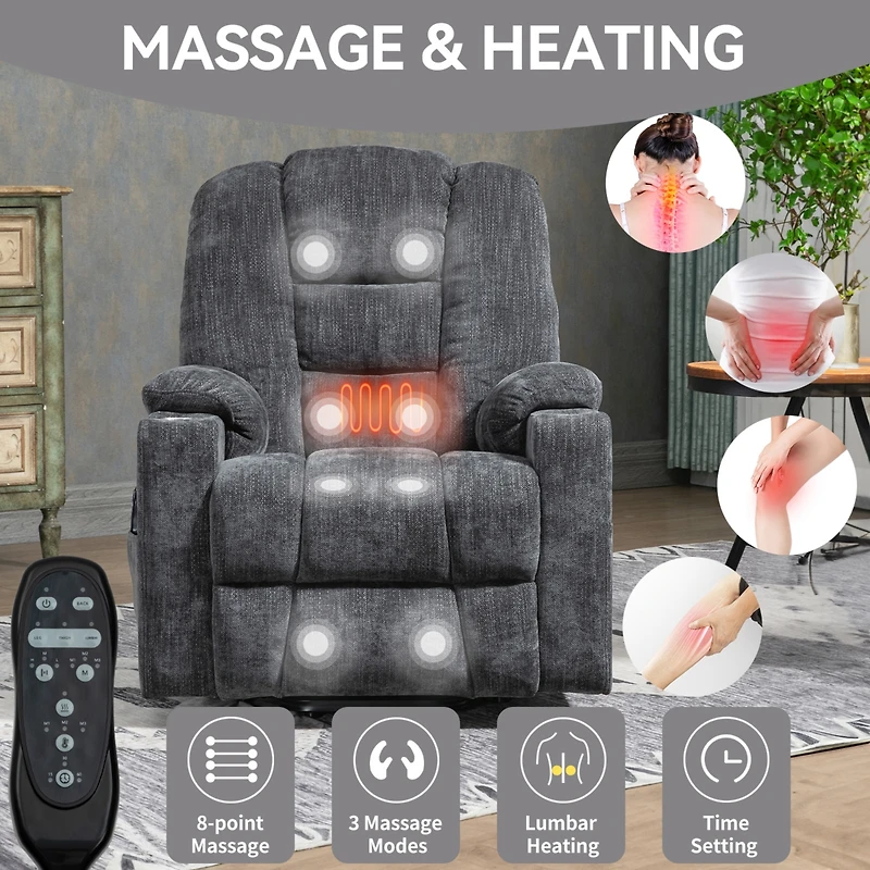 Streamdale Furniture Massage Recliner Chair with Heat and USB_ports