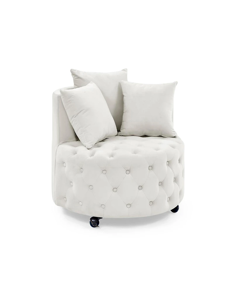 Streamdale Furniture Velvet Swivel Chair with Tufted Design, Wheels, 3 Pillows