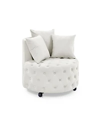 Streamdale Furniture Velvet Swivel Chair with Tufted Design, Wheels, 3 Pillows
