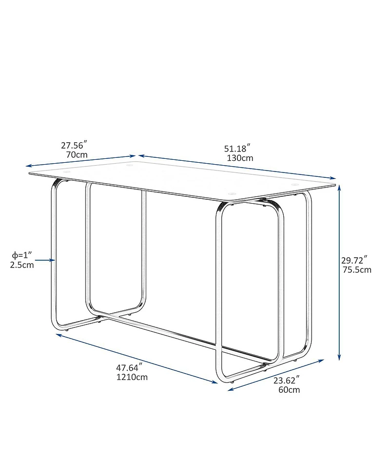 1-Piece Rectangle Dining Table With Metal Frame, Tempered Glass Dining Table For Kitchen Room, Black