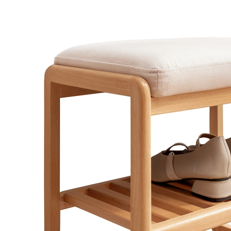 Simplie Fun Natural Solid Wood Shoe Bench, Beech Wood Storage Rack Organizer With High Rebound Sponge Cushion
