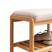 Simplie Fun Natural Solid Wood Shoe Bench, Beech Wood Storage Rack Organizer With High Rebound Sponge Cushion