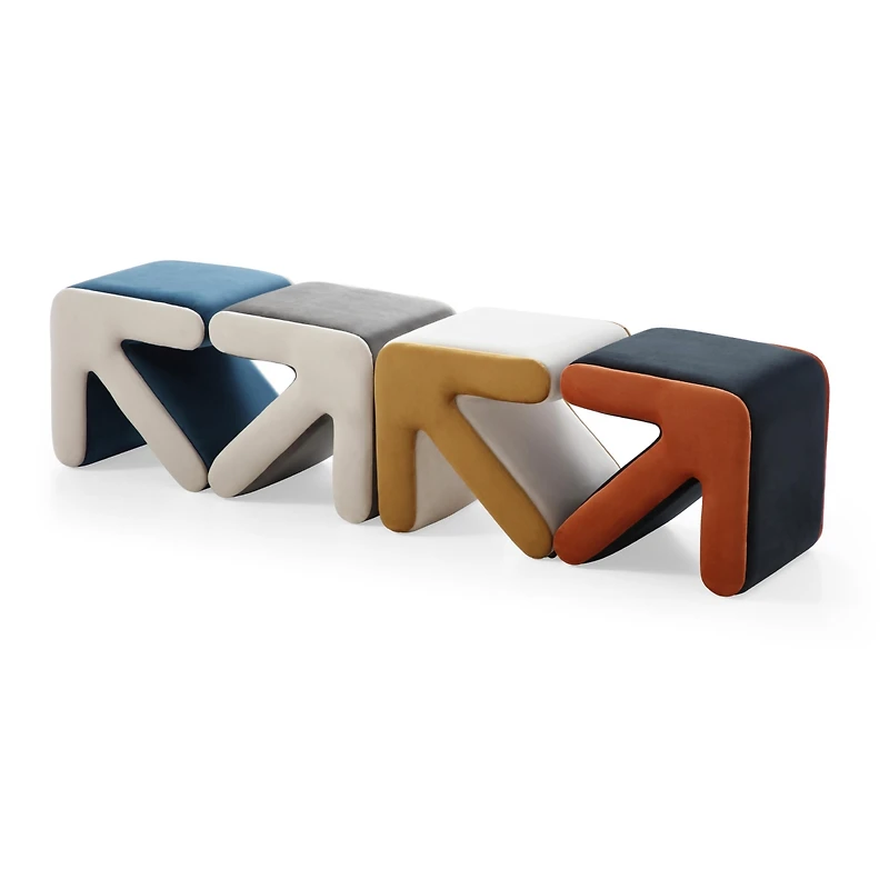 Streamdale Multifaceted Velvet Ottoman/Stool in Black+Orange