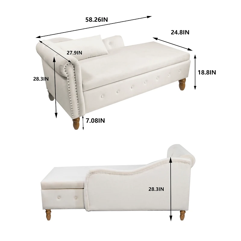 Streamdale Velvet Chaise Lounge with Storage & Pillow