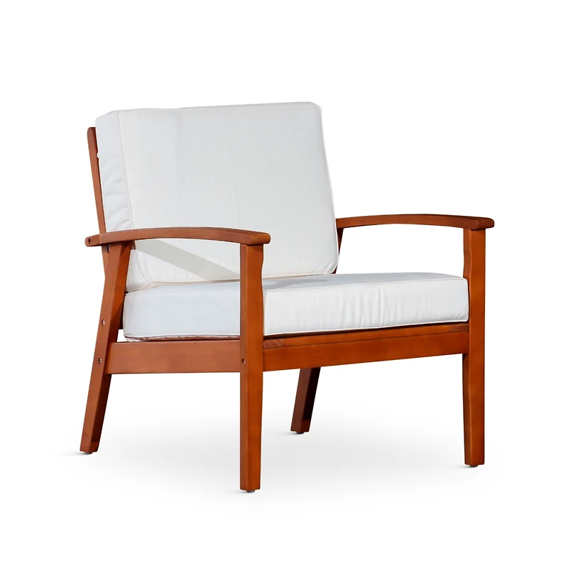 Simplie Fun Deep Seat Eucalyptus Chair, Natural Oil Finish, Burgundy Cushions