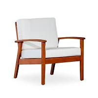 Simplie Fun Deep Seat Eucalyptus Chair, Natural Oil Finish, Burgundy Cushions