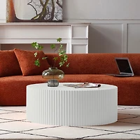 Simplie Fun Contemporary Round Coffee Table with Handcrafted Relief, 35 inch, White