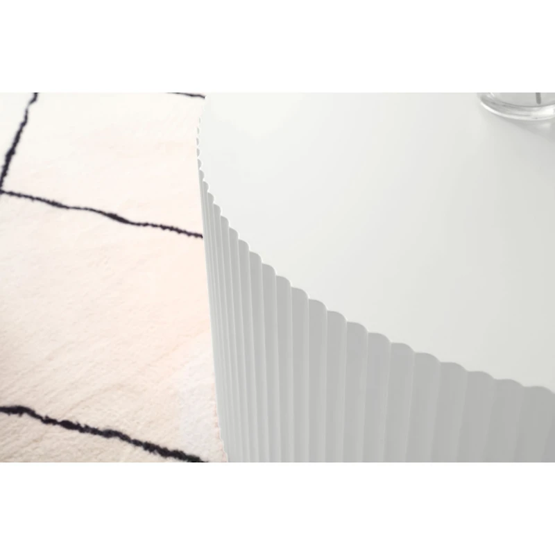 Simplie Fun Contemporary Round Coffee Table with Handcrafted Relief, 35 inch, White