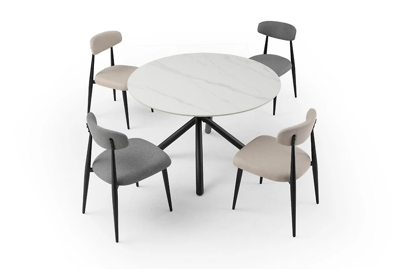 Streamdale Grey Upholstered Dining Chairs (6), Metal Legs