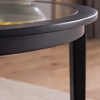 Streamdale Round glass top solid wood storage coffee table, black