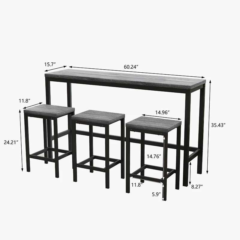 Simplie Fun Gray Modern Dining Table Set with 3 Stools