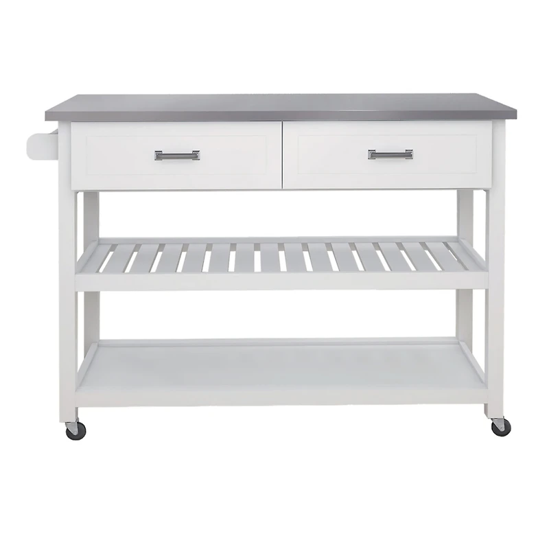 Streamdale Stainless Steel Table Top White Kicthen Cart With Two Drawers