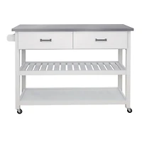 Streamdale Stainless Steel Table Top White Kicthen Cart With Two Drawers
