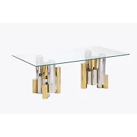 Stainless Steel Rectangular Accent Glass Coffee Table for Living Room- 48" Modern Sleek Center Table with Clear Tempered Glass