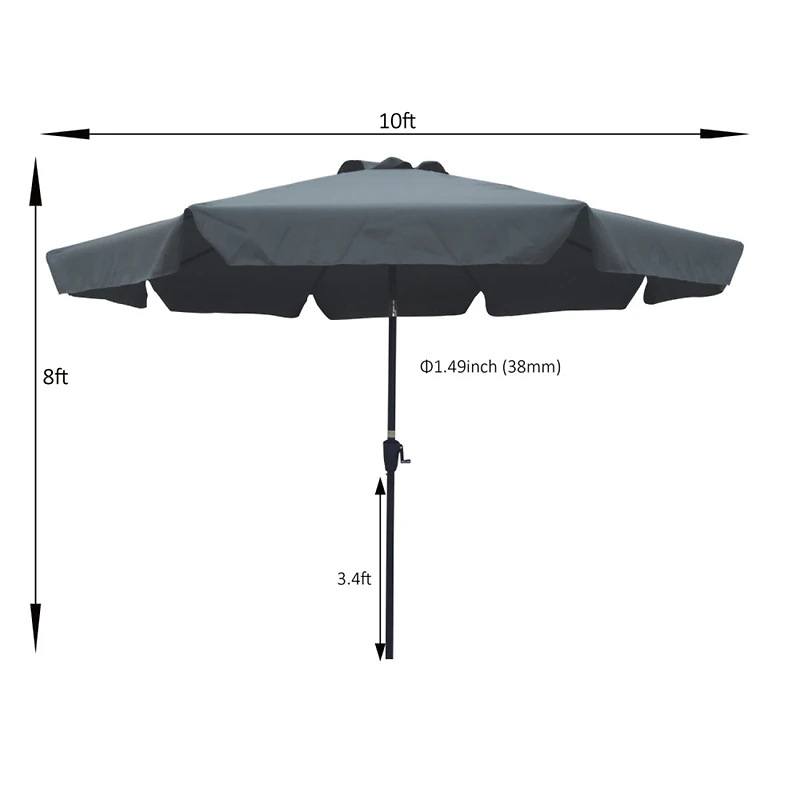 Streamdale Furniture Outdoor Patio Umbrella 10FT With Flap, 8 Pieces Ribs With Tilt An Crank, Without Base