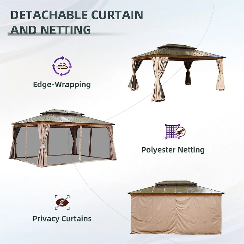 Streamdale 12x16FT Hardtop Gazebo with Polycarbonate Roof & Curtains