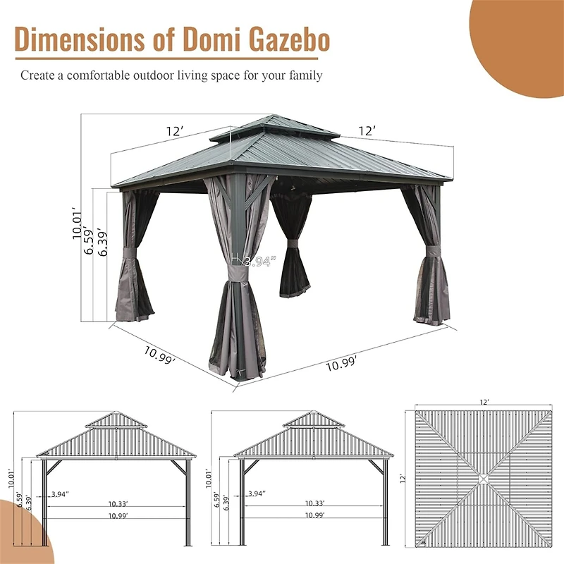 Streamdale 12' X 12' Hardtop Gazebo, Aluminum Metal Gazebo
